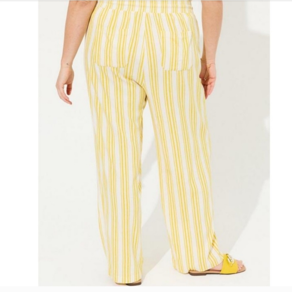 Torrid Linen Pull-on Yellow Striped High Rise Pants - Size 2X Short - Picture 3 of 8